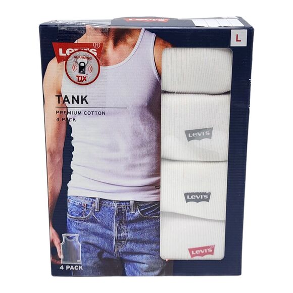 Levis Mens Ribbed Tank Top Shirt 4 Pack Premium Soft Cotton White Size Large - Picture 1 of 6